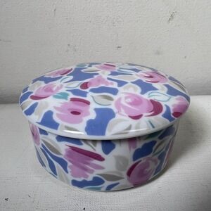 Vintage Floral Ceramic Trinket Box Hinged Lid Rose Design Vanity PowderJapan